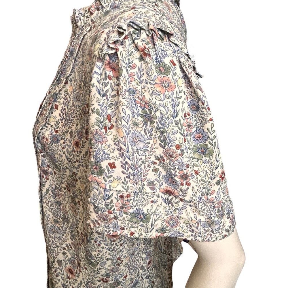 NWT Rose + Olive Size 1X Blue Floral Short Sleeve Blouse Ruffle Flowy - Picture 6 of 16